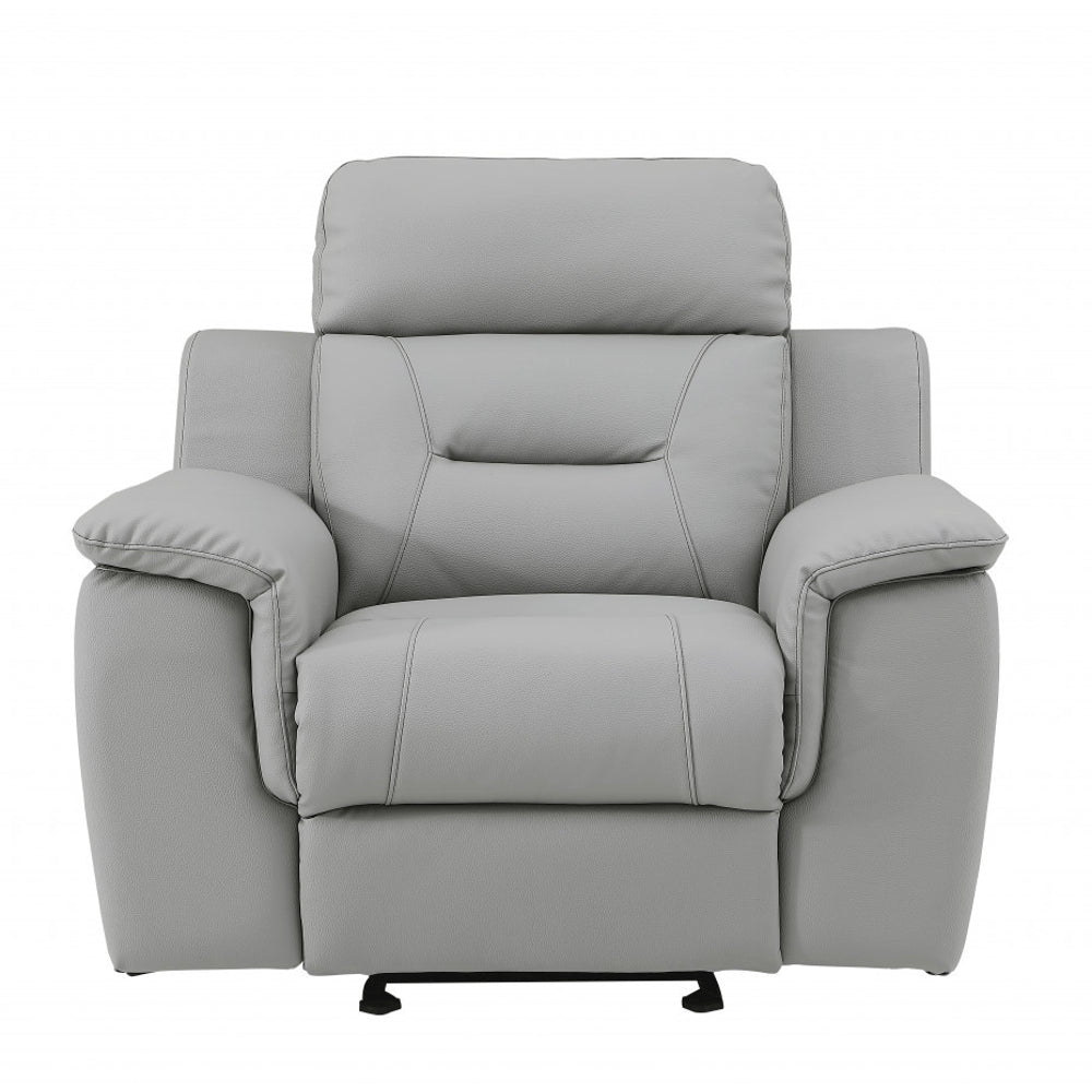 41" Grey Fascinating Leather Reclining Chair. Recliner isolated on a plain white background, in a gray leather finish.
