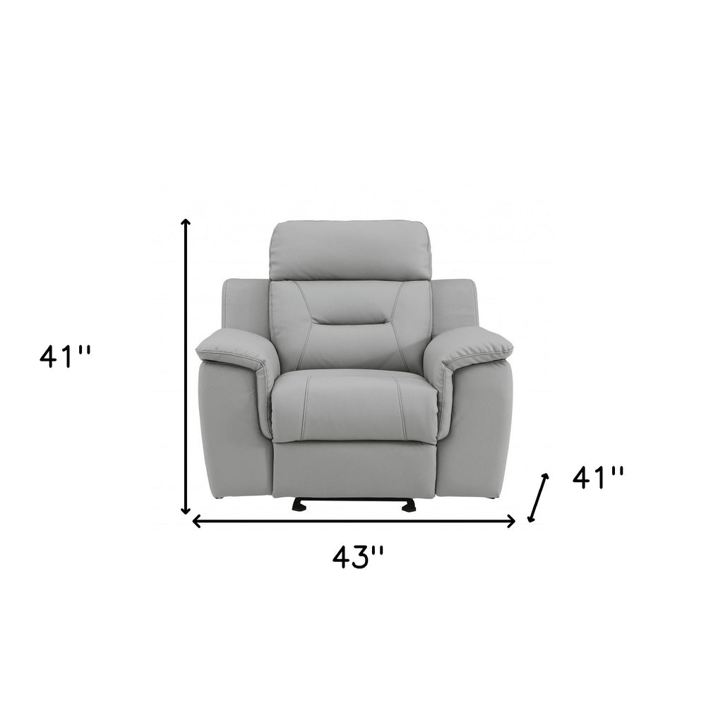 41" Grey Fascinating Leather Reclining Chair. Recliner isolated on a plain white background, finished in gray leather.