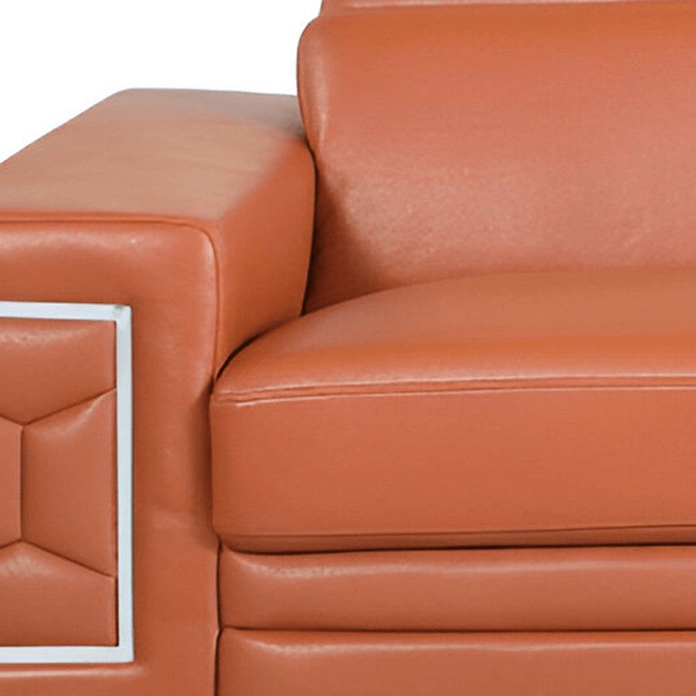 89" White Italian Leather Sofa With Silver Legs