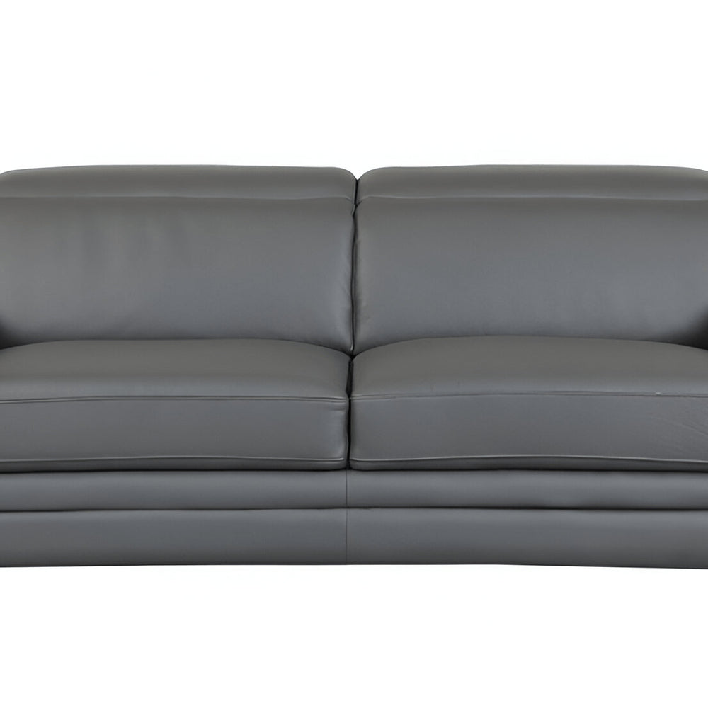 89" Beige Italian Leather Sofa With Silver Legs on a white background