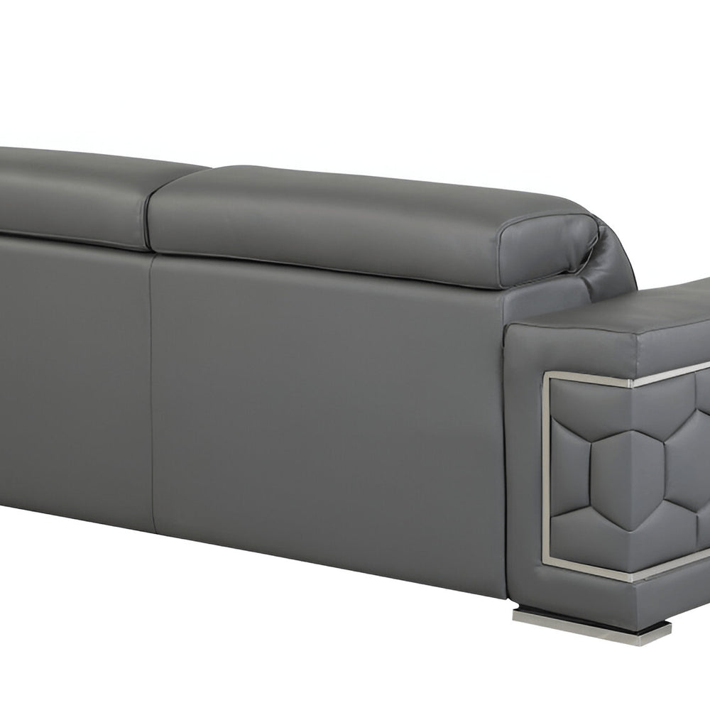 89" Beige Italian Leather Sofa With Silver Legs on a white background
