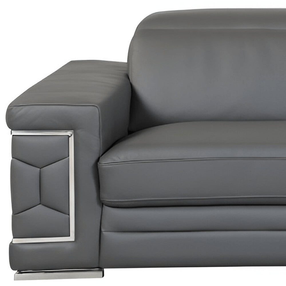 89" Beige Italian Leather Sofa With Silver Legs on a white background