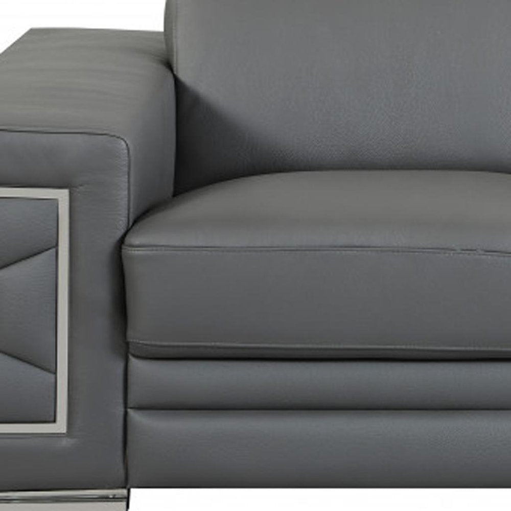 71" Gray And Silver Genuine Leather Love Seat
