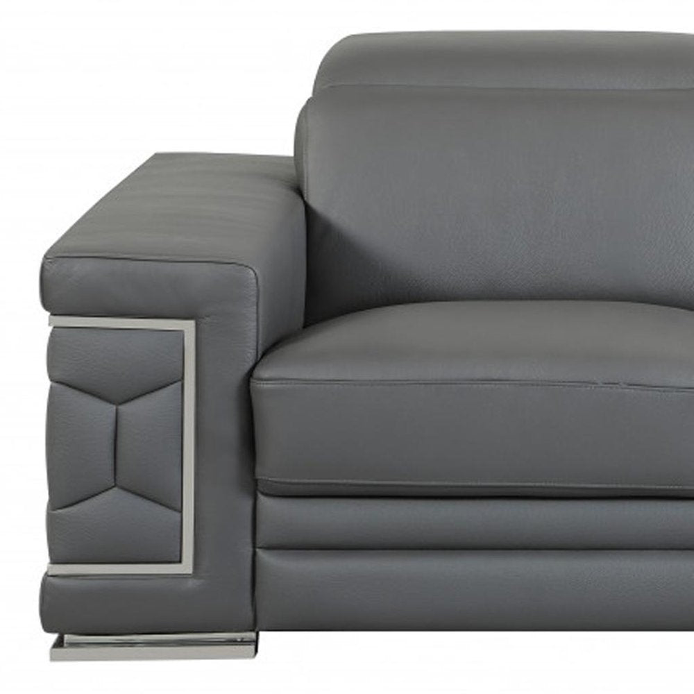 71" Gray And Silver Genuine Leather Love Seat