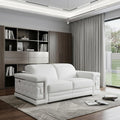 71" White Italian Leather Sofa With Silver Legs