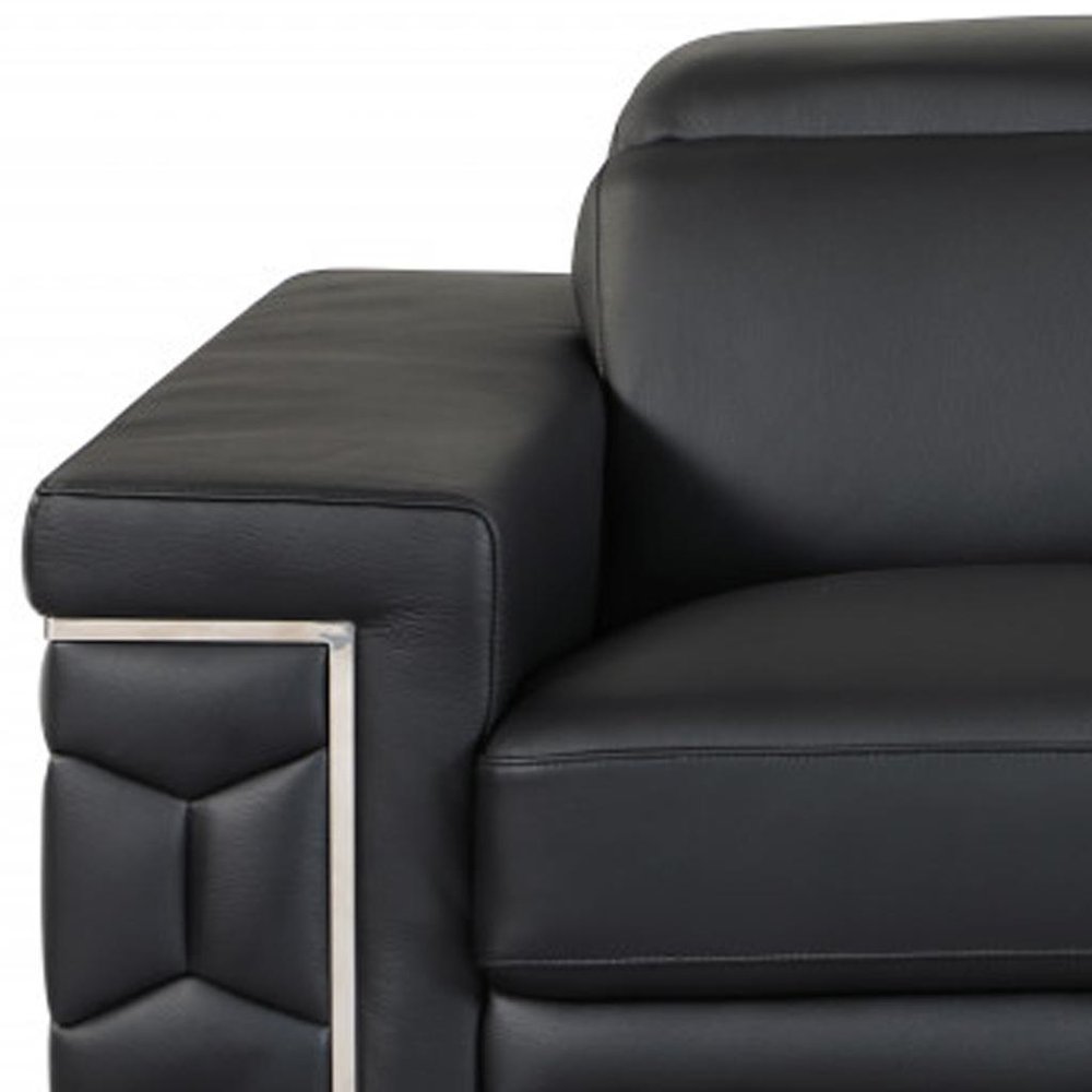 71" Black And Silver Genuine Leather Love Seat