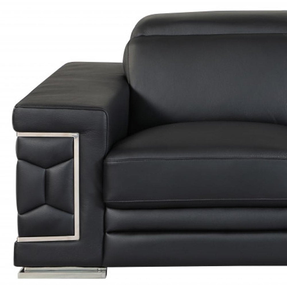 71" Black And Silver Genuine Leather Love Seat