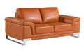 73" Camel And Silver Genuine Leather Loveseat on a white background