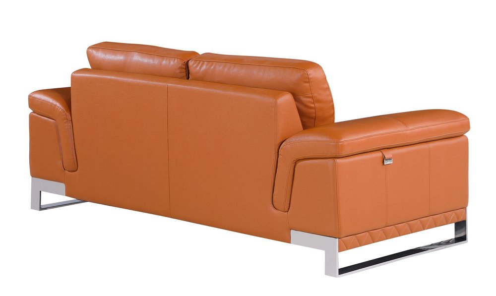 73" Camel And Silver Genuine Leather Loveseat on a white background