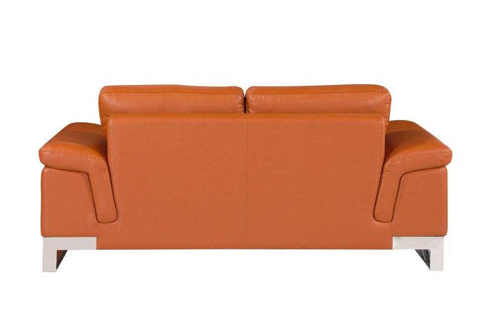 73" Camel And Silver Genuine Leather Loveseat on a white background