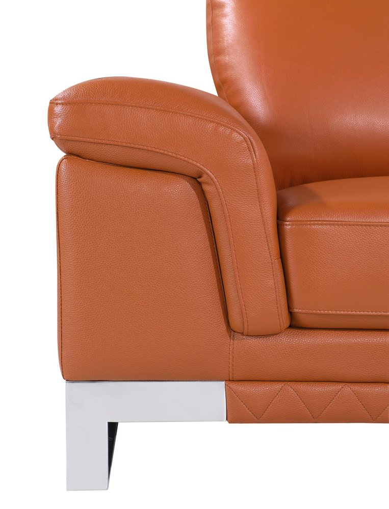 73" Camel And Silver Genuine Leather Loveseat on a white background