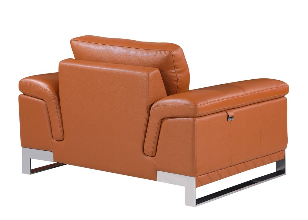 49" Brown And Silver Genuine Leather Arm Chair. Accent chair isolated on a plain white background, in a brown leather finish.