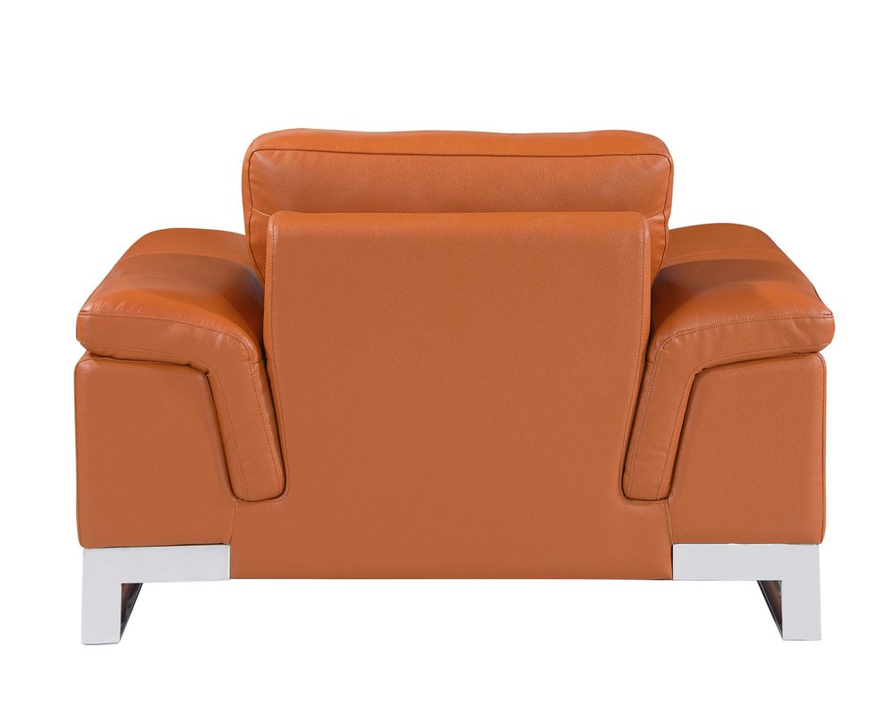 49" Brown And Silver Genuine Leather Arm Chair. Accent chair isolated on a plain white background, finished in brown leather.
