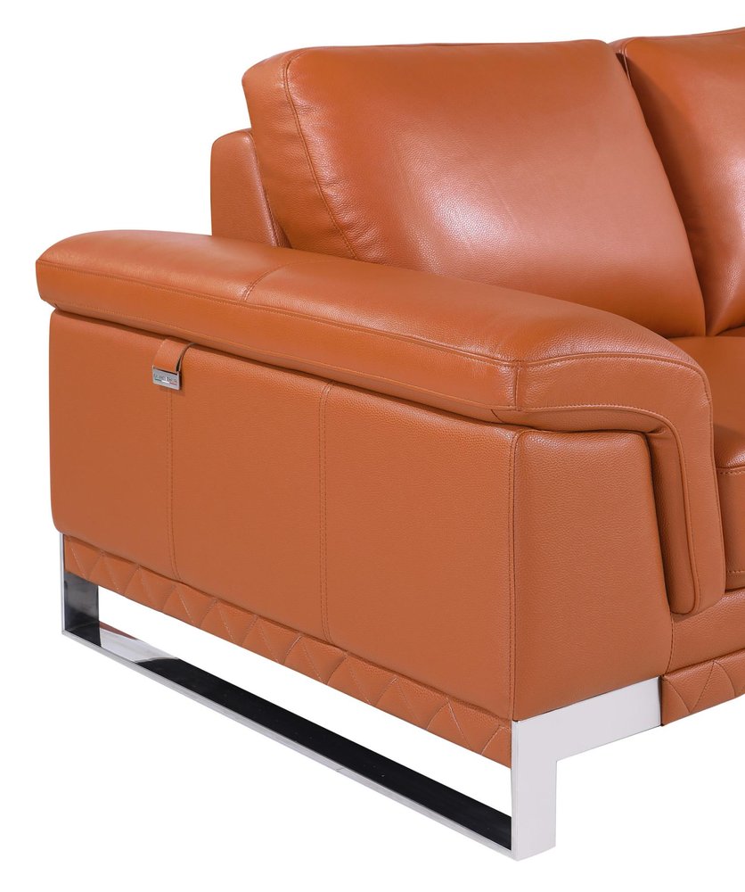 49" Brown And Silver Genuine Leather Arm Chair. Accent chair isolated on a plain white background, showing a brown leather surface.