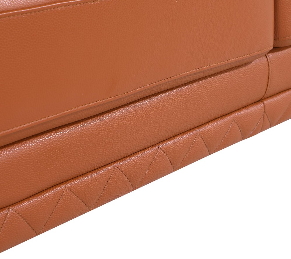 49" Brown And Silver Genuine Leather Arm Chair. Accent chair in brown leather.