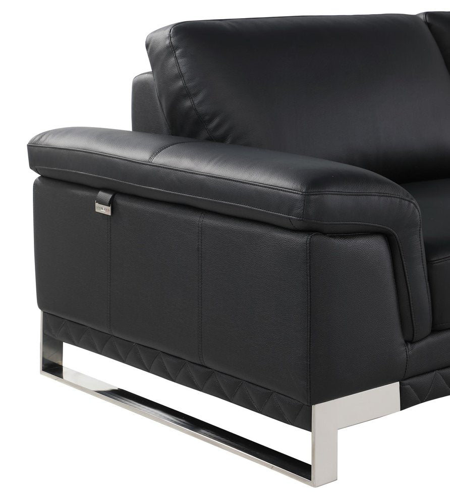 73" Black And Silver Genuine Leather Love Seat - 32" H x 73" W x 39" D on a white background