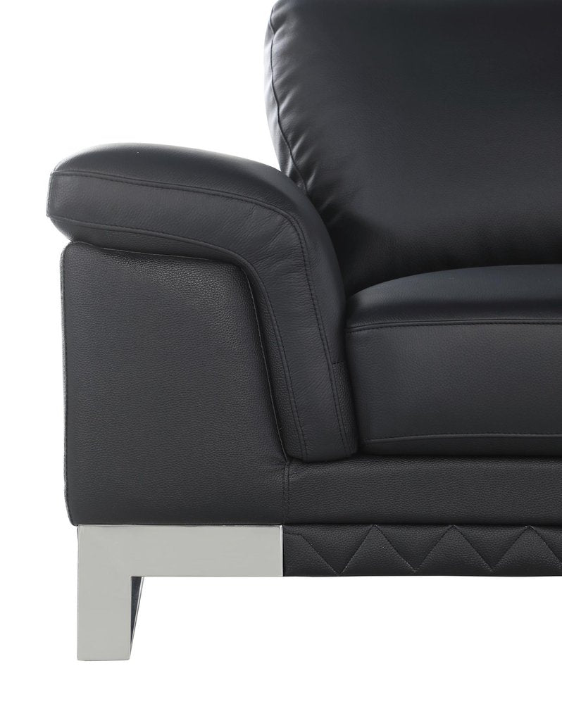 73" Black And Silver Genuine Leather Love Seat - 32" H x 73" W x 39" D on a white background