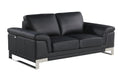 73" Black And Silver Genuine Leather Love Seat - 32" H x 73" W x 39" D on a white background