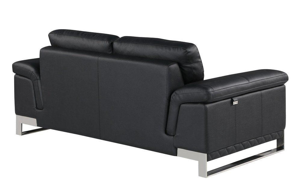 73" Black And Silver Genuine Leather Love Seat - 32" H x 73" W x 39" D on a white background