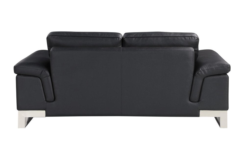 73" Black And Silver Genuine Leather Love Seat - 32" H x 73" W x 39" D on a white background