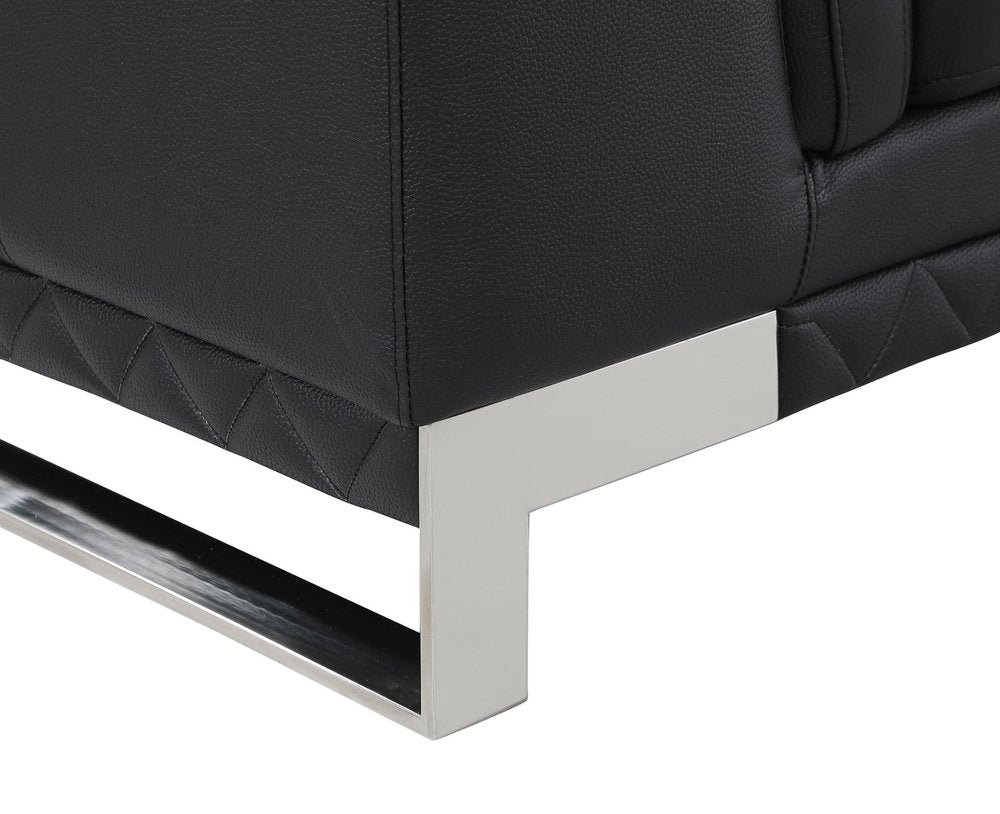 73" Black And Silver Genuine Leather Love Seat - 32" H x 73" W x 39" D on a white background
