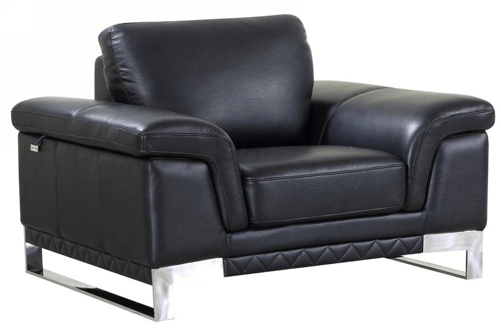49" Brown And Silver Genuine Leather Arm Chair