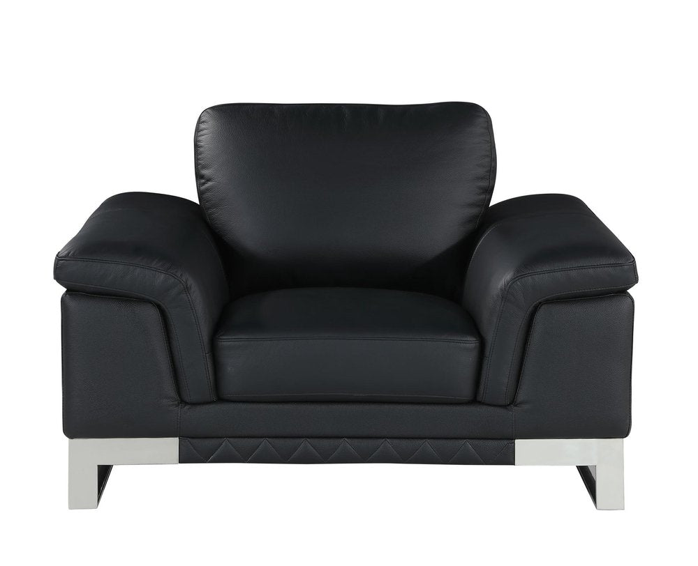 49" Brown And Silver Genuine Leather Arm Chair. Accent chair isolated on a plain white background, in a silver leather finish.