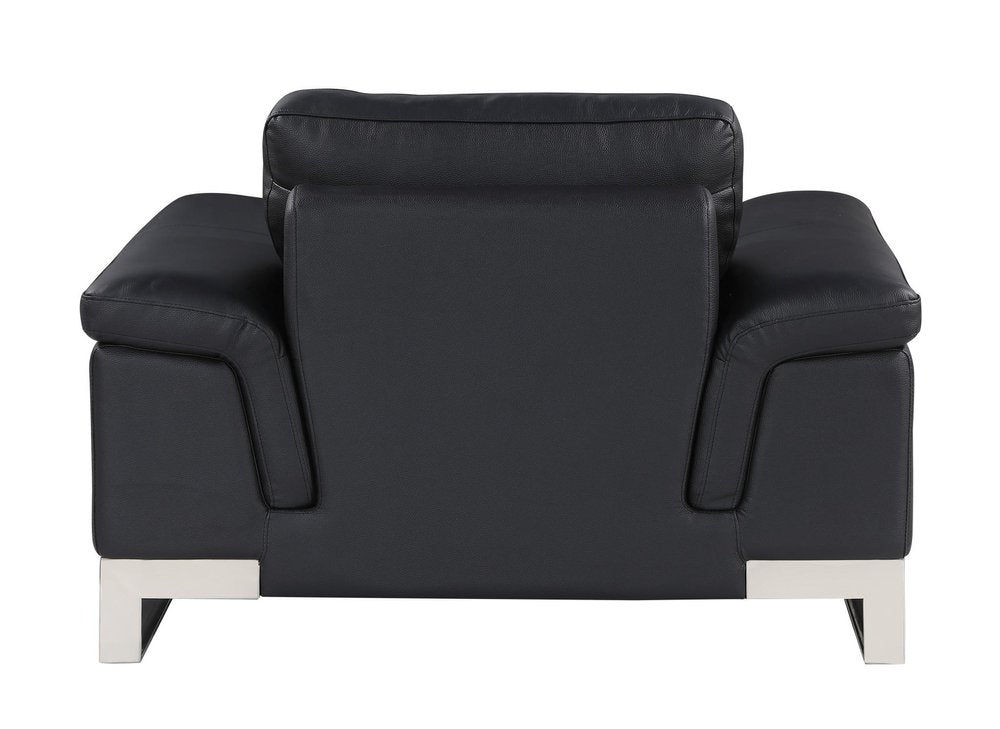 49" Brown And Silver Genuine Leather Arm Chair. Accent chair isolated on a plain white background, showing a leather surface.