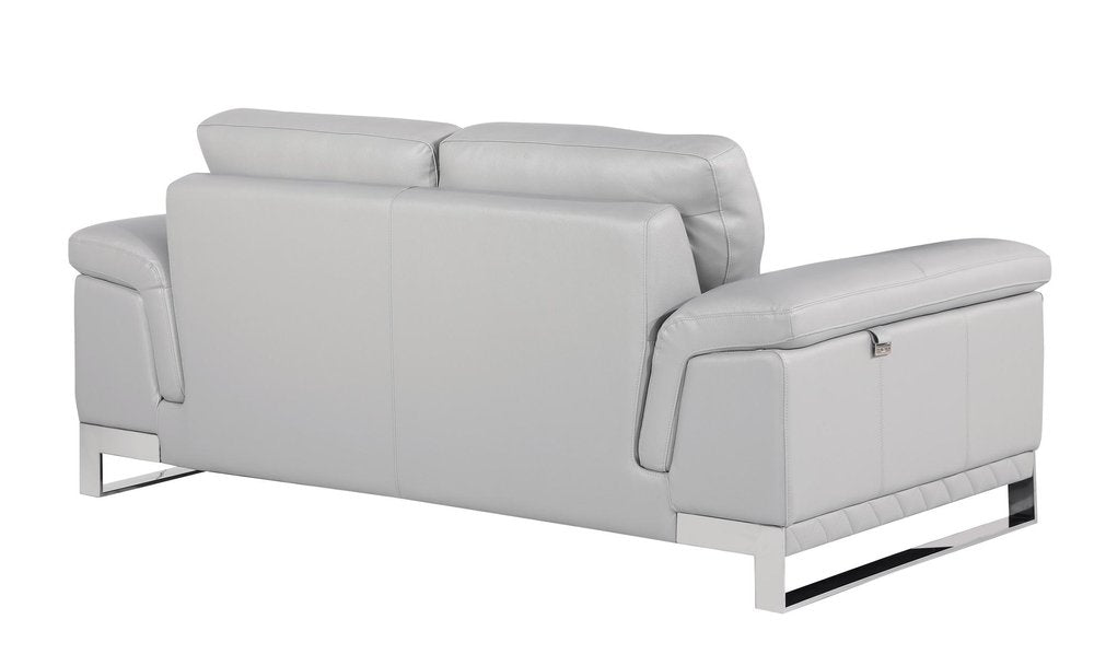 73" Light Gray And Silver Genuine Leather Loveseat on a white background
