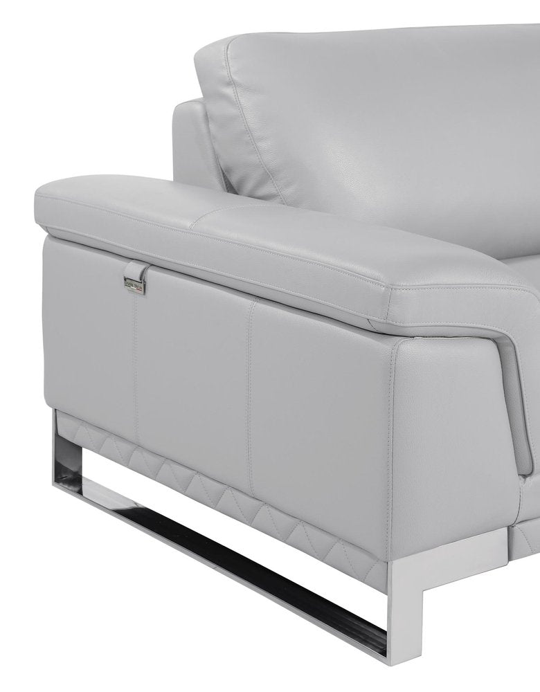 73" Light Gray And Silver Genuine Leather Loveseat on a white background