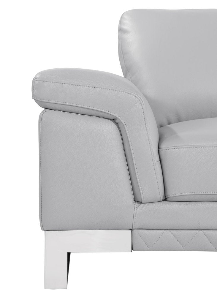 73" Light Gray And Silver Genuine Leather Loveseat on a white background
