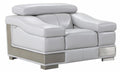 49" Gray Genuine Leather Arm Chair. Accent chair isolated on a plain white background, in a gray leather finish.