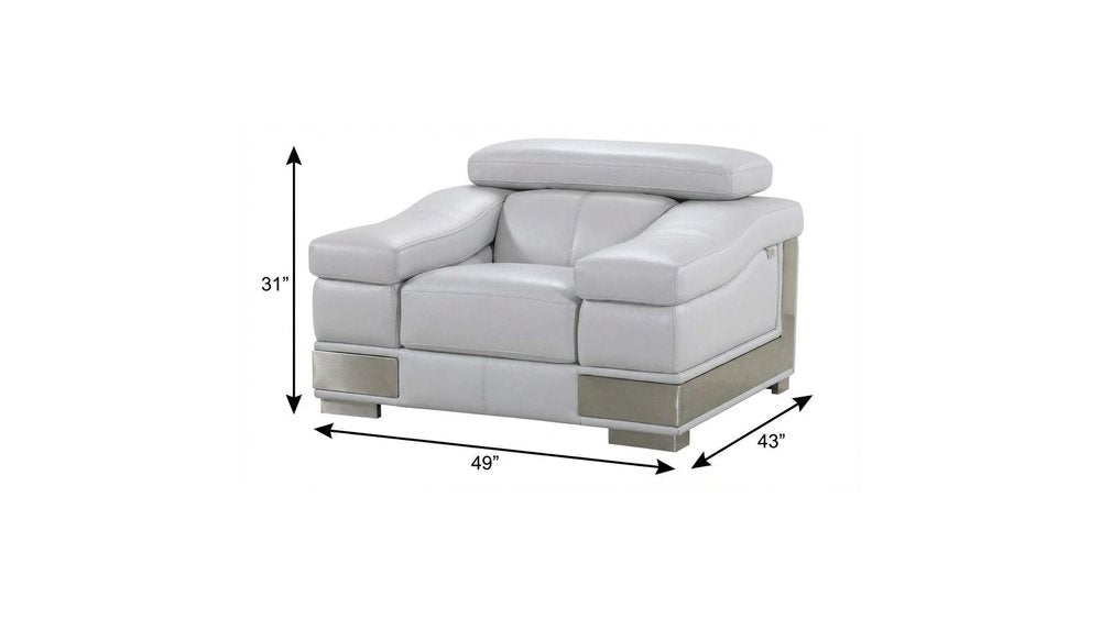 49" Gray Genuine Leather Arm Chair. Accent chair isolated on a plain white background, showing a gray leather surface.