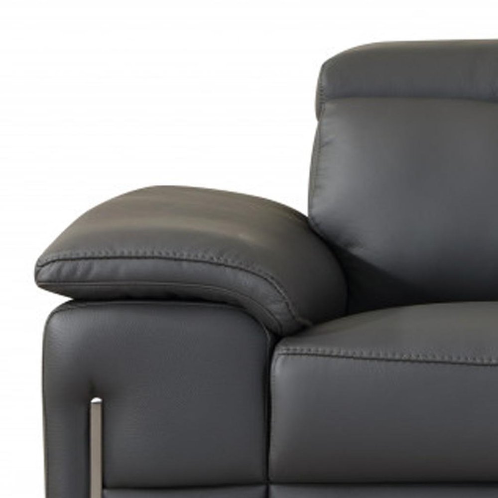 71" Dark Gray And Silver Genuine Leather Loveseat
