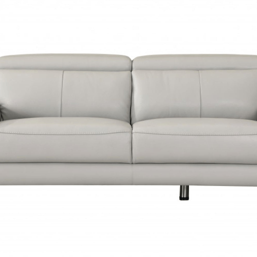 87" Dark Gray Italian Leather Sofa With Silver Legs