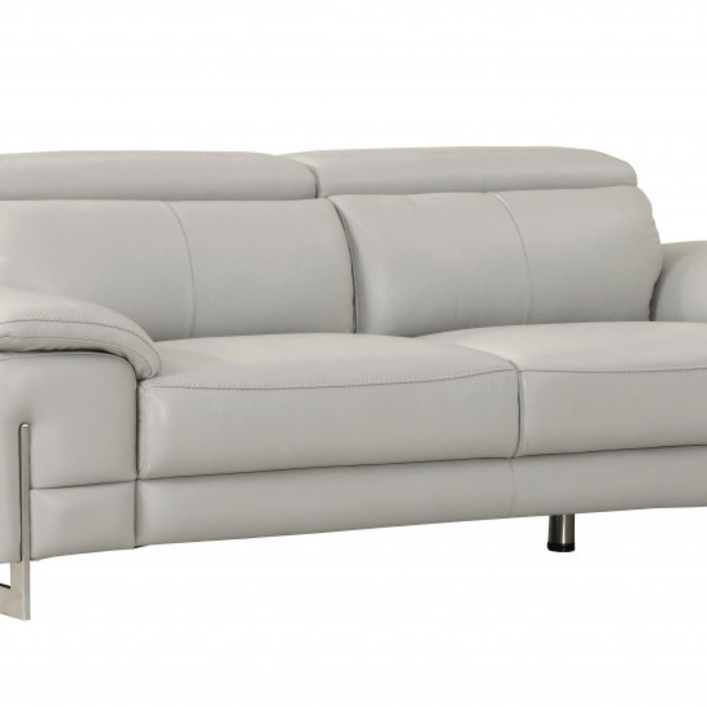 87" Dark Gray Italian Leather Sofa With Silver Legs