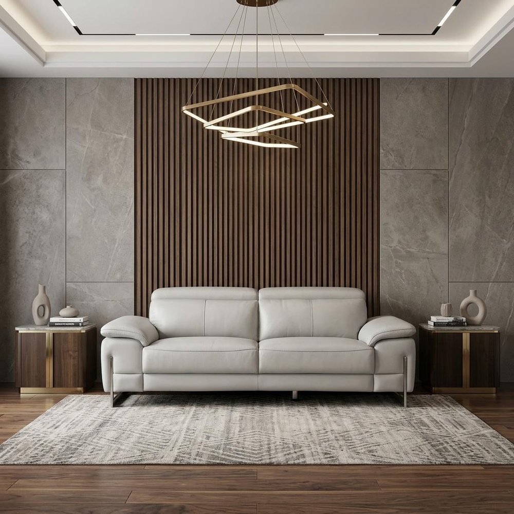 87" Dark Gray Italian Leather Sofa With Silver Legs in a home interior