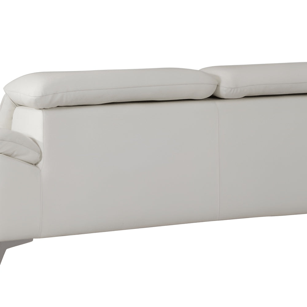 87" White Italian Leather Sofa With Silver Legs on a white background
