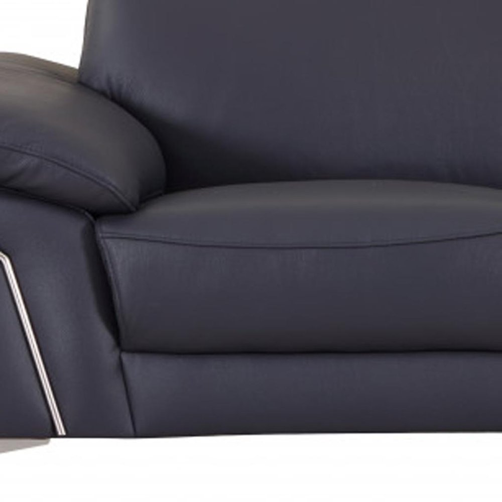 71" Navy Blue And Silver Genuine Leather Loveseat