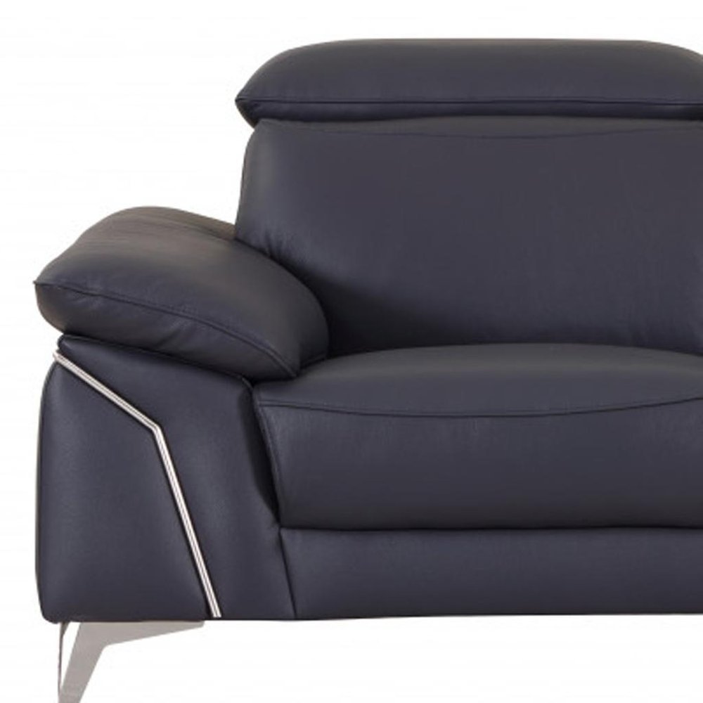 71" Navy Blue And Silver Genuine Leather Loveseat