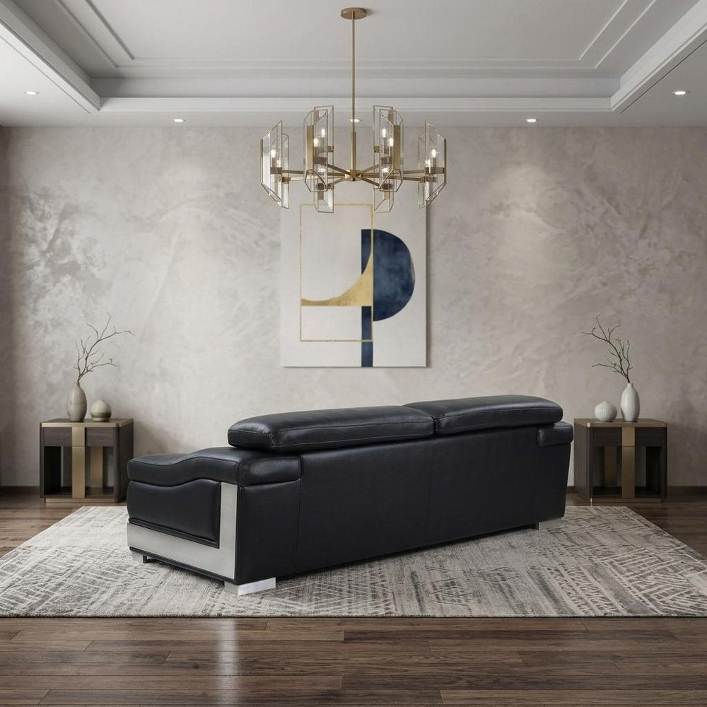 92" Light Gray Italian Leather Sofa With Silver Legs
