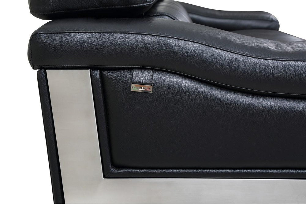 73" Black And Silver Genuine Leather Love Seat - 31" H x 73" W x 43" D