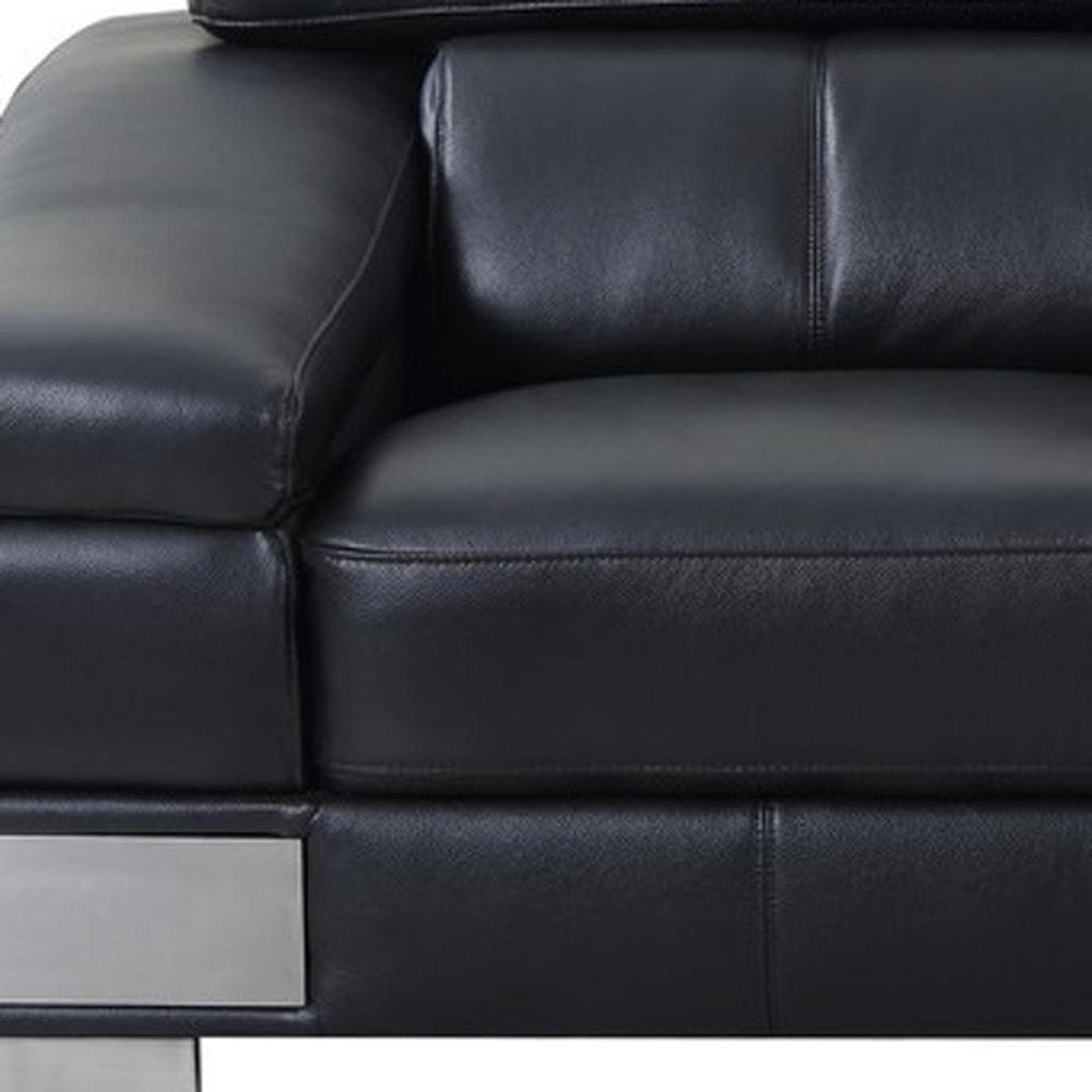 73" Black And Silver Genuine Leather Love Seat - 31" H x 73" W x 43" D