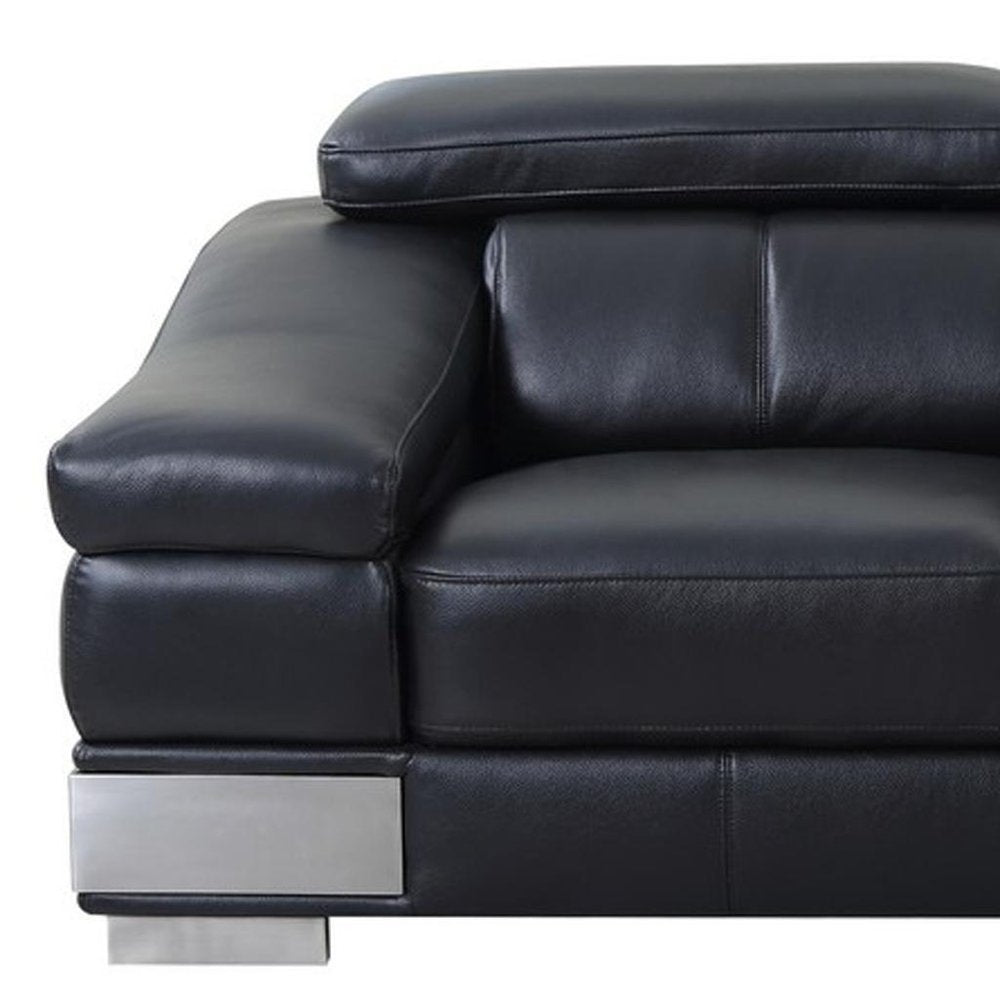 73" Black And Silver Genuine Leather Love Seat - 31" H x 73" W x 43" D