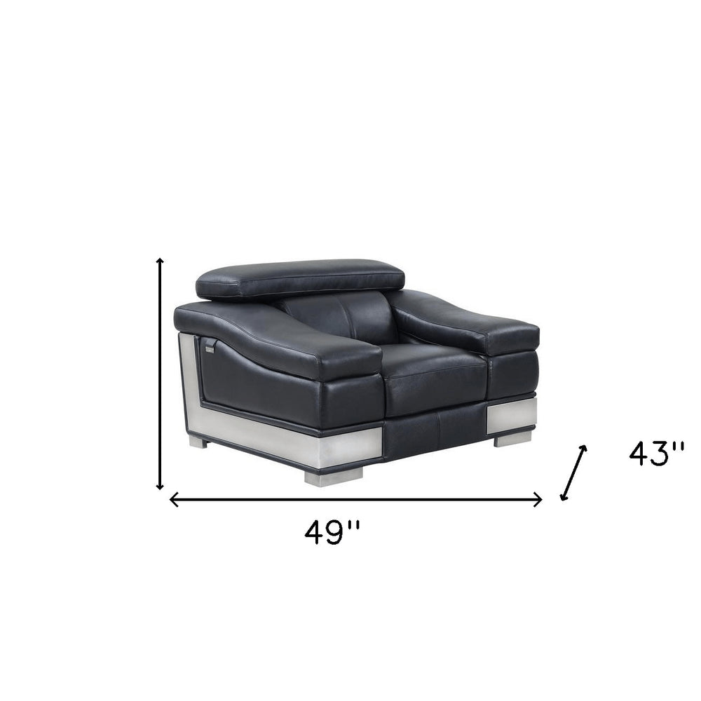 49" Gray Genuine Leather Arm Chair. Accent chair isolated on a plain white background, in a gray leather finish.