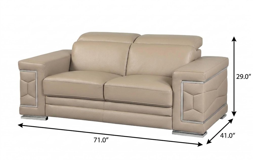 71" Beige And Silver Genuine Leather Love Seat
