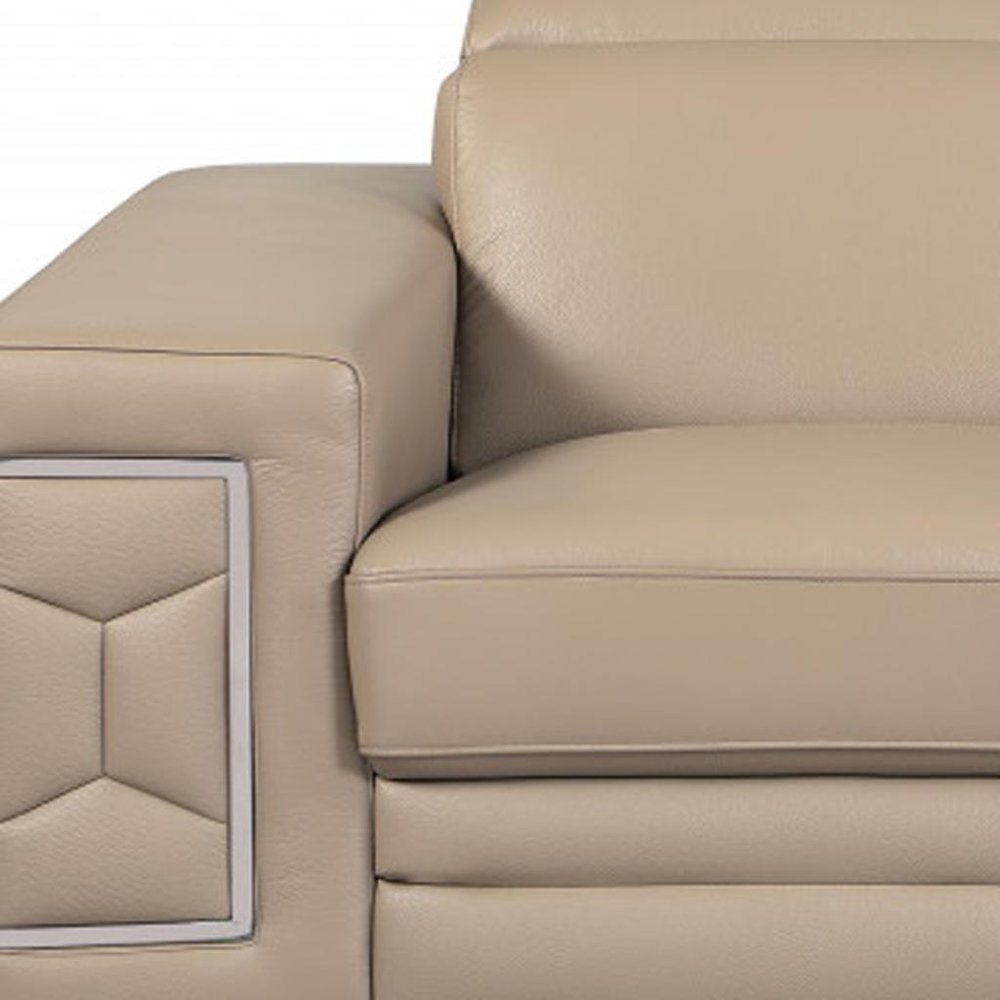 71" Beige And Silver Genuine Leather Love Seat