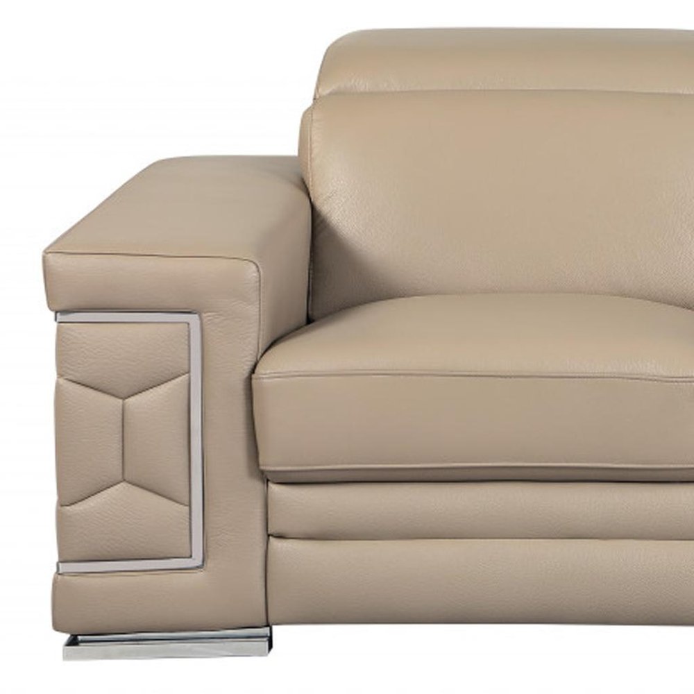 71" Beige And Silver Genuine Leather Love Seat