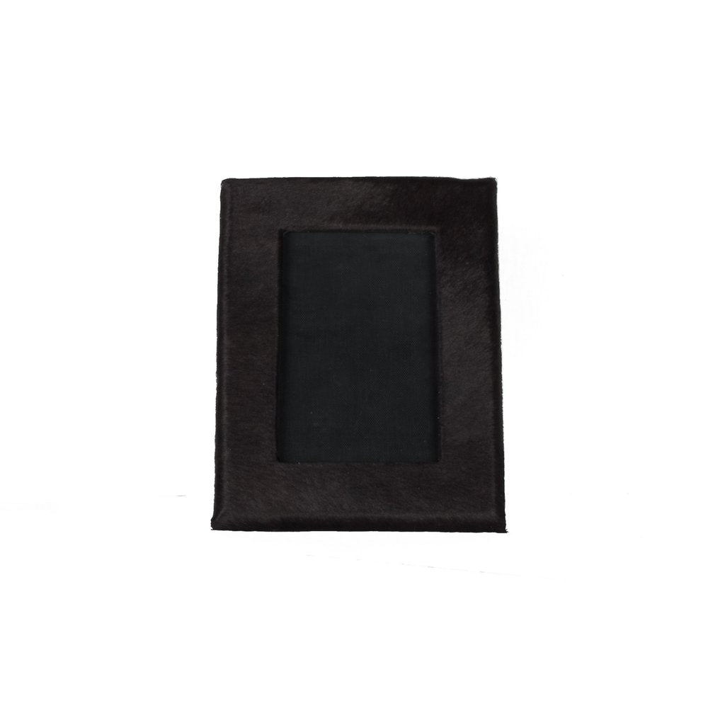 Black cowhide picture frame with a mat, displayed against a white background.