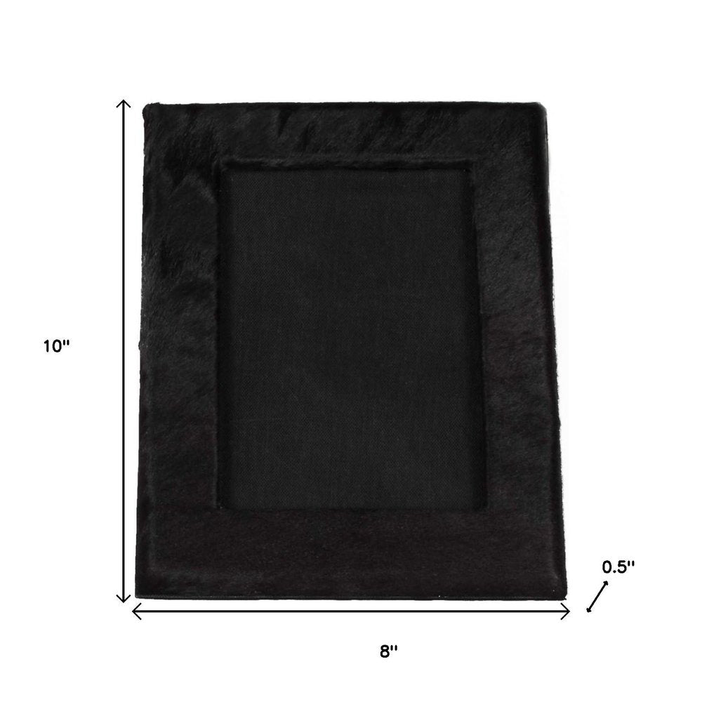 5" x 7" Black Cowhide Hanging & Tabletop Picture Frame with Mat. Picture frame isolated on a plain white background, in a black finish.
